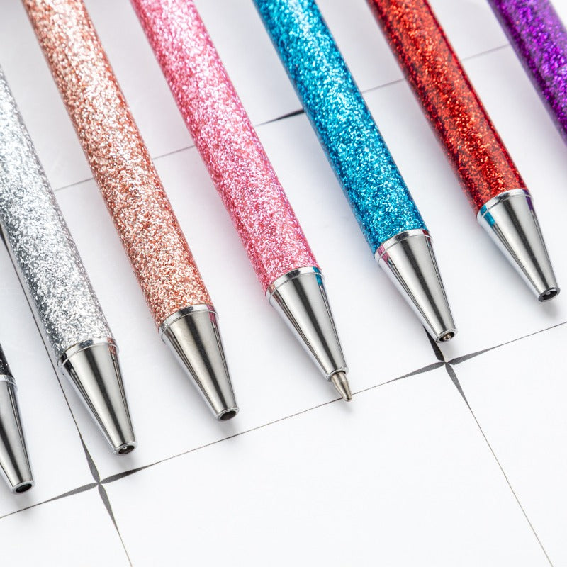 Wholesale Gold Powder Multicolor Metal Button Foreskin Pu Ballpoint Pen